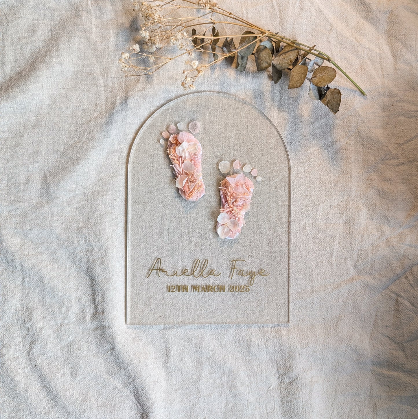 Floral Footprints Acrylic Arch – A Timeless Keepsake