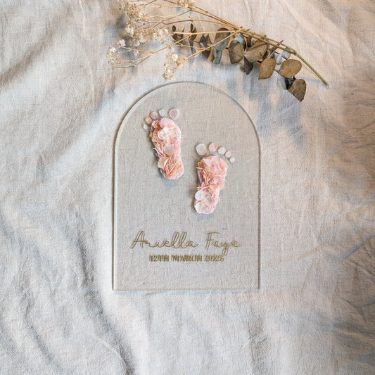 Floral Footprints Acrylic Arch – A Timeless Keepsake