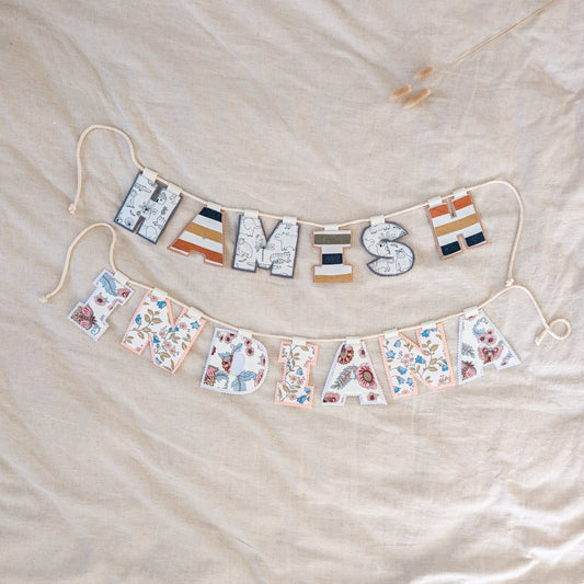 Keepsake Name Bunting – Your Baby’s Outgrown Clothes, Transformed into a Treasured Display